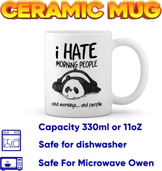 Grappige Witte Mok - 'I Hate Morning People' Panda Design - Cadeau voor Koffieliefhebbers — afbeelding 2