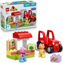 LEGO Duplo Peppa Pig tractor met marktkraam, Peppa en George, met genummerde blokken.