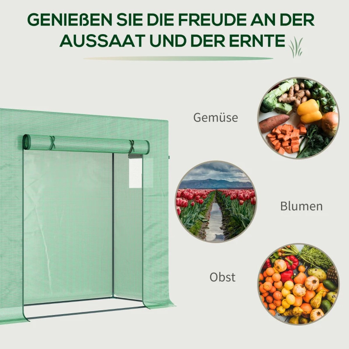 Kas met Roldeur en Zijraam - Tuinkas - Winddicht - Stalen Frame - Foliekas - Broeikas - Koude Bak - Kweekkas - Tomatenkas - Groentekas - Plantenkas - voor Groenten, Bloemen, Planten - 200x76x168 cm - Groen – foto 3