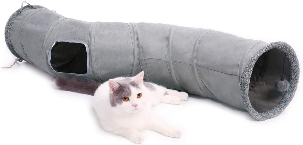SCH® Kattentunnel - Kattenspeelgoed - Kattenspeeltjes - Grijs- 117cm x 27cm x 27 cm; 410 g