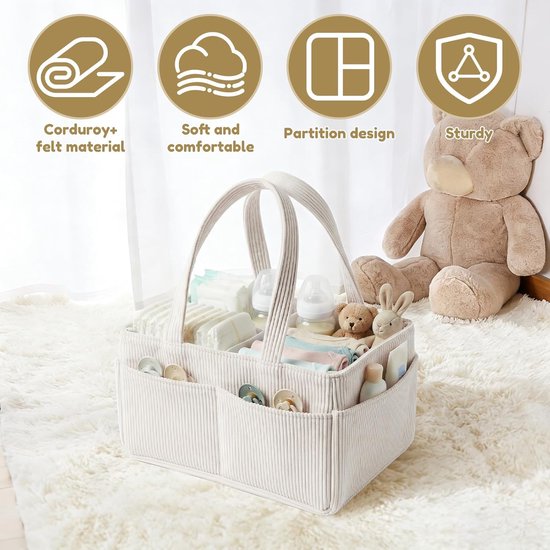 Luiertas - luier organizer - Luieropbergmand - luier opberger - Grote opbergmand voor baby's - Geschikt voor het opbergen van luiers, billendoekjes, flesjes en speelgoed - 36*20*18 cm - Gebroken wit van Merkloos — afbeelding 2