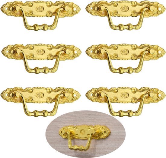 Set van 6 Antieke Kastgrepen van Zinklegering in Antiek Brons - Vintage