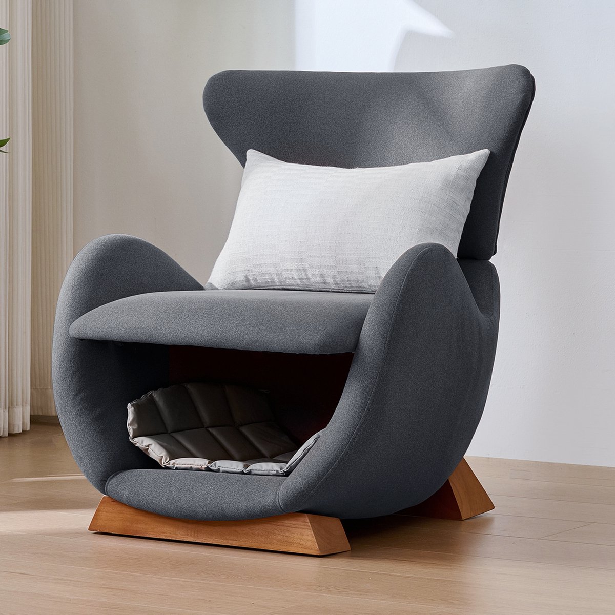 Eenpersoonsbank, Design Loungestoel in Walvishaai-design – Huisdiervriendelijke Loungestoel, Biedt Katten en Kleine Honden een Comfortabele plek om zich Terug te Trekken, Krasbestendige Stof, tv-stoel voor de Woonkamer, Donkergrijs