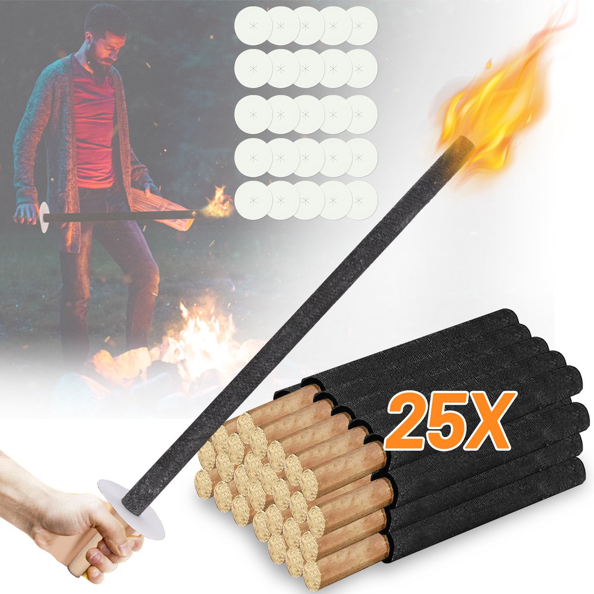25 Stuks Wasfakkels 72 cm Ø3 cm – Tuinfakkels en Fakkels voor Buiten met Handbescherming en Druipbescherming – Voor Optocht, Avondwandeling en Sint Maarten
