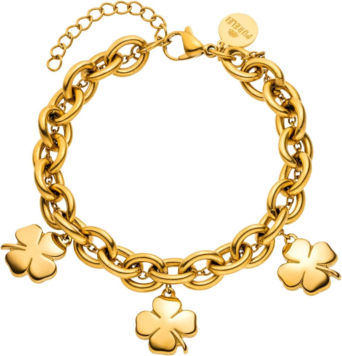 Dikke schakelarmband met klaverbedels - Dubbele rij en waterdicht sieraad