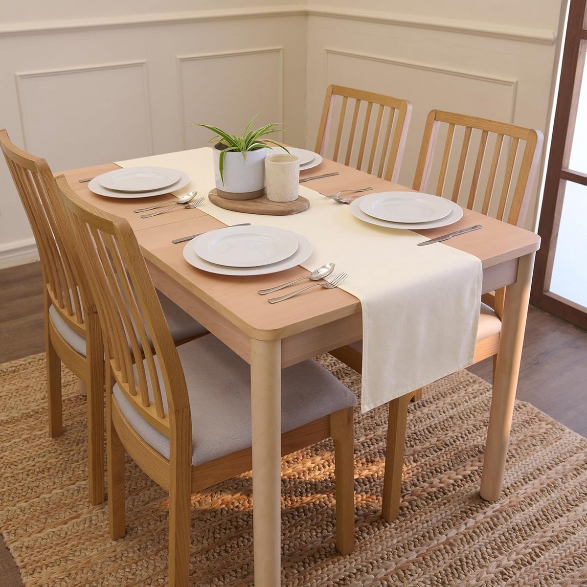 Wasbare Katoenen Tafel Loper Natuurlijk Effen Kleur 40x230 cm