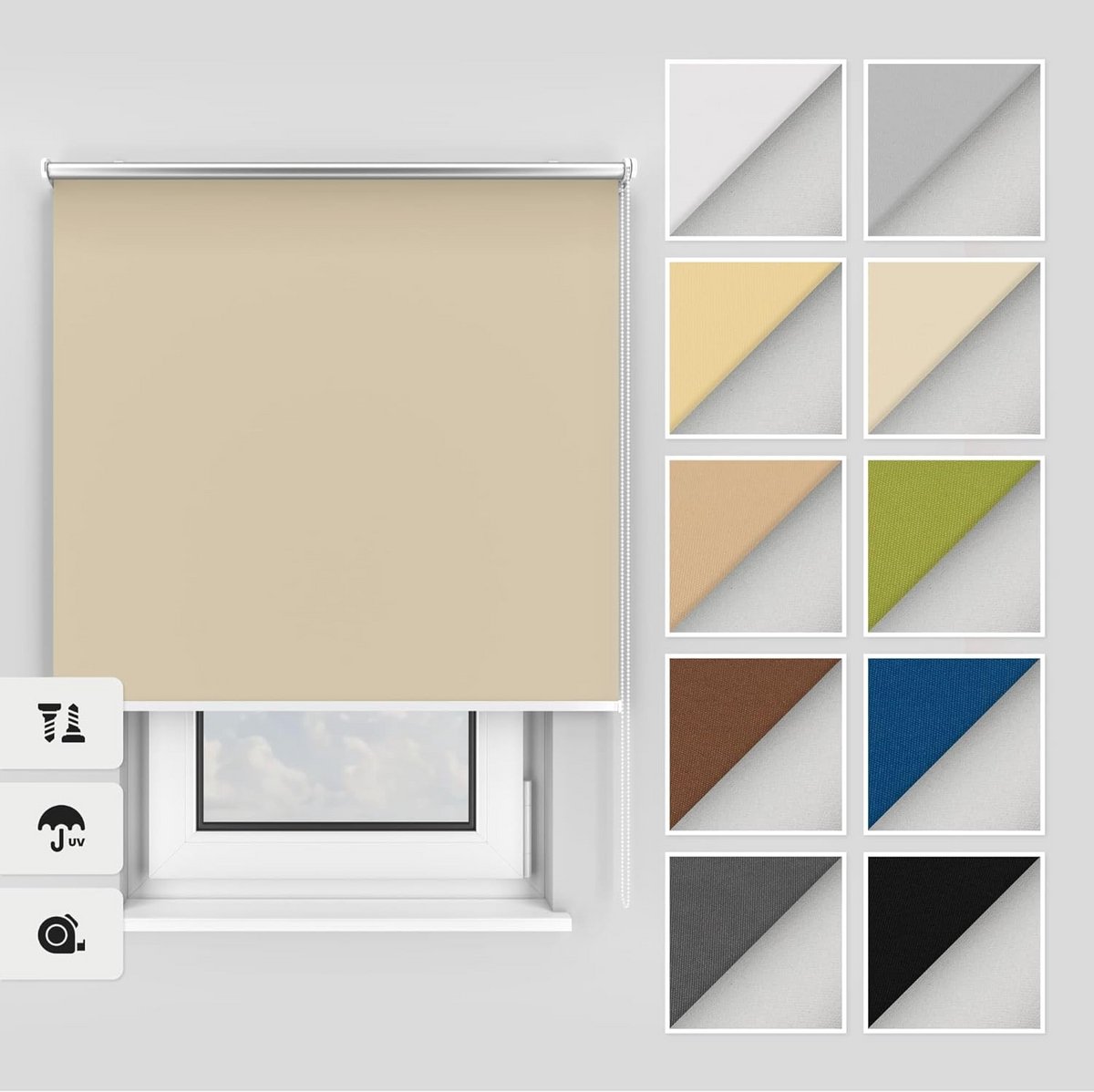 Verduisterend Thermisch Rolgordijn 140x150 cm Zandkleur voor Plafond- en Wandmontage