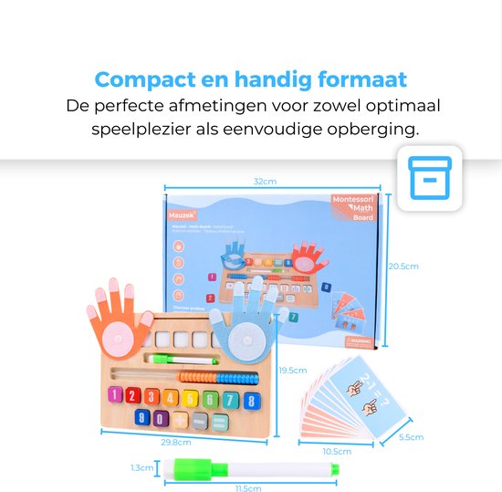 Mauzek® Dubbelzijdig Rekenbord - Montessori speelgoed - Rekenen - Houten speelgoed - Schrijven - Getallen - Cijfers leren - Educatief speelgoed -Sensorisch speelgoed - Peuter speelgoed - Jongens - Meisjes - Kind - 3 jaar - 4 jaar - 5 jaar - 6 jaar