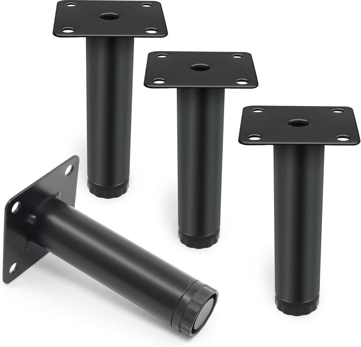 Set van 4 Cilindervormige Metalen Meubelpoten Hoogte 10 cm Zwart