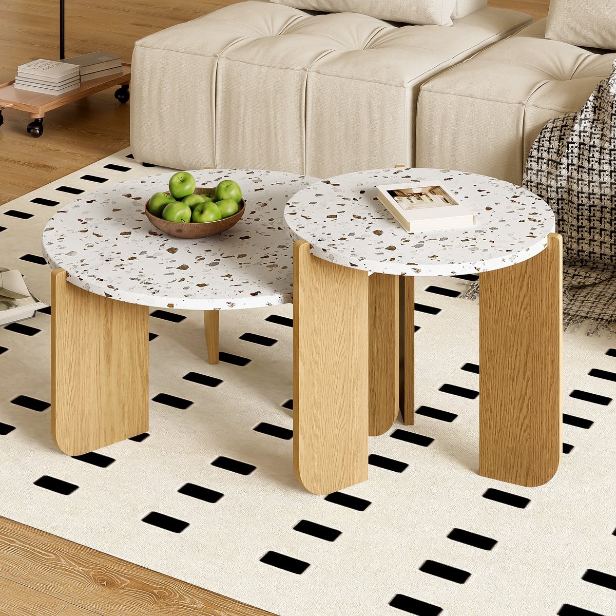 Sweiko Ronde salontafel - Set van 2 - Bijzettafel - Houtnerf - Diameter 70 cm/50 cm Natuurlijk