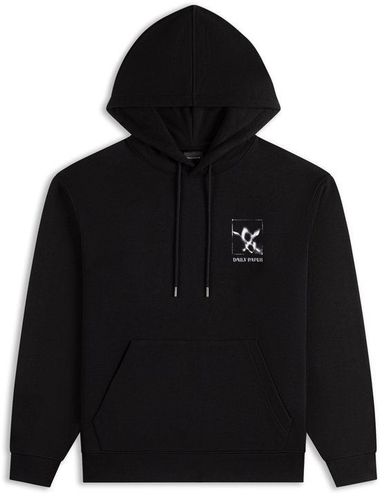Zwarte hoodie met capuchon en kangoeroezak. Links op de borst het Daily Paper logo in het wit.