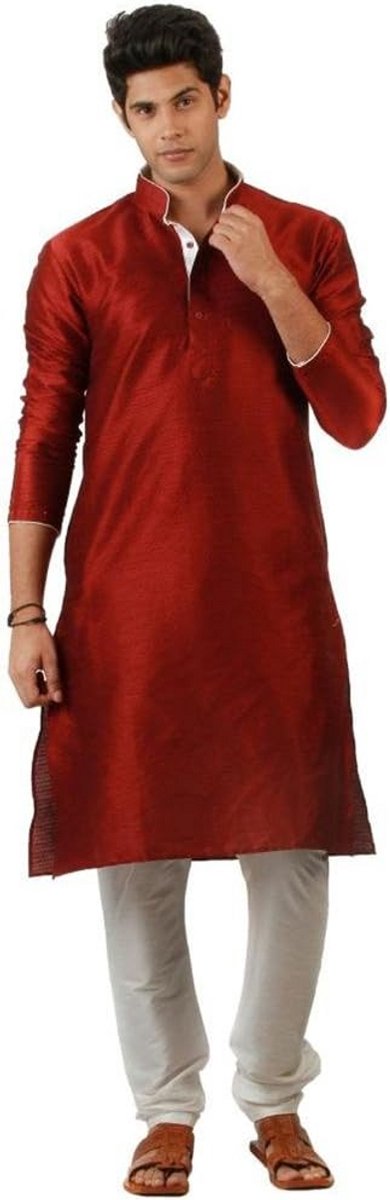 Etnische Kurta Pyjama Set voor Heren in Kastanjebruin