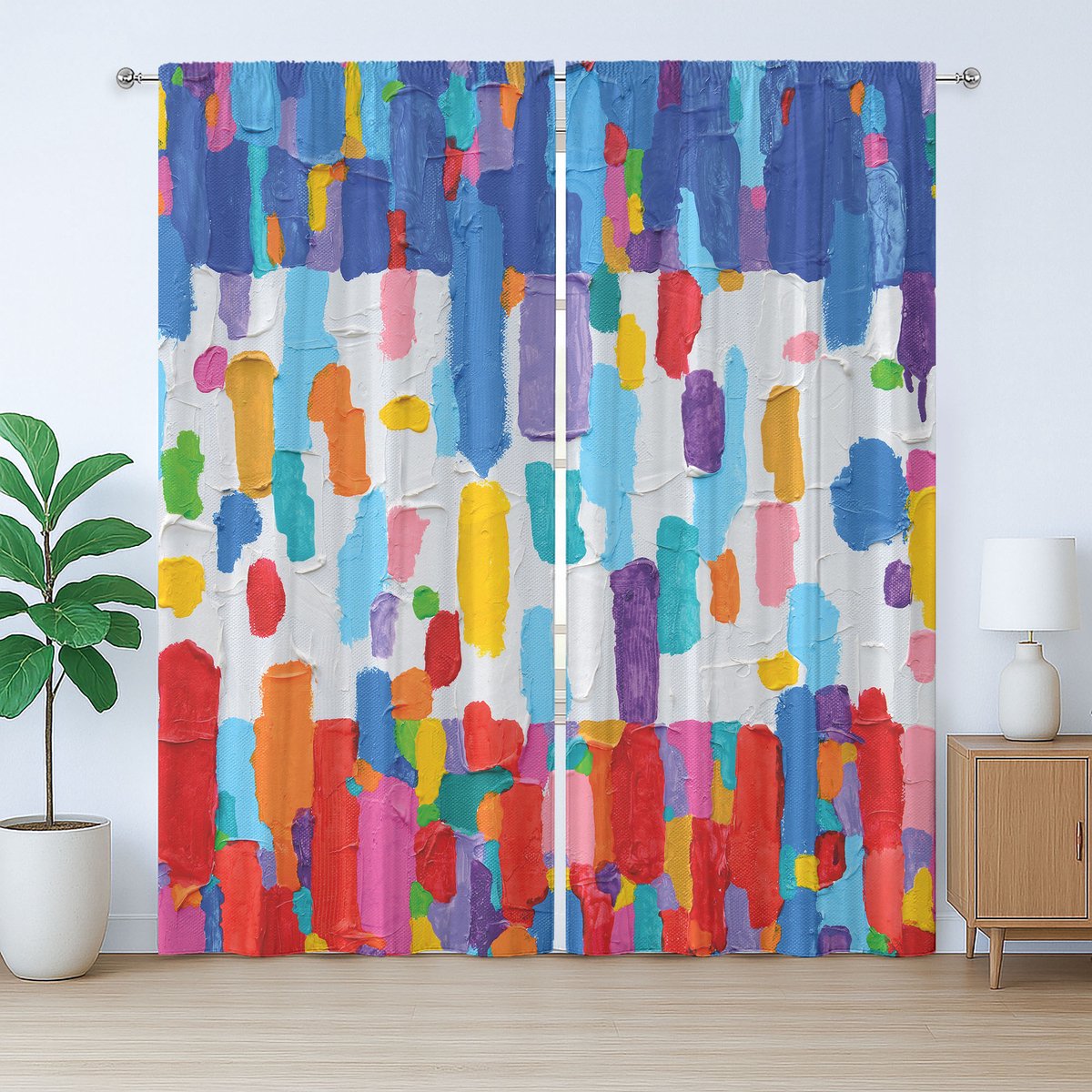 ABAKUHAUS Art Rustiek Gordijn, Kleurrijk Abstract Schilderij, Geplooid Gordijn voor de Slaapkamer met Lussen en Haken, 280 x 175 cm, Meerkleurig