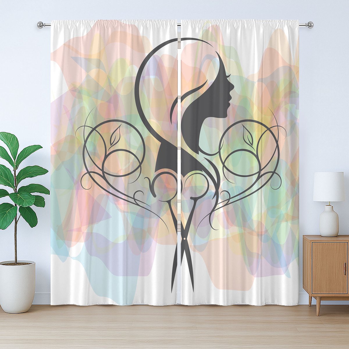ABAKUHAUS Rustiek Kapsalongordijn, Kappersconcept, met Bandjes, Lussen en Haken voor de Woonkamer, 280 x 260 cm, Poederroze Babyblauw
