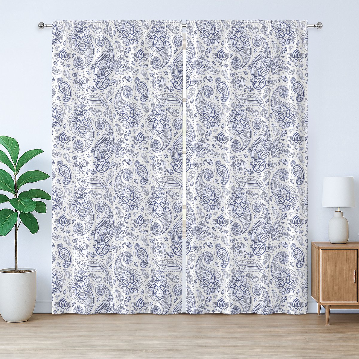 ABAKUHAUS Paisley rustiek gordijn, abstracte knoppen en stippen, met lussen en haken voor de woonkamer, 280 x 225 cm, zwart-wit
