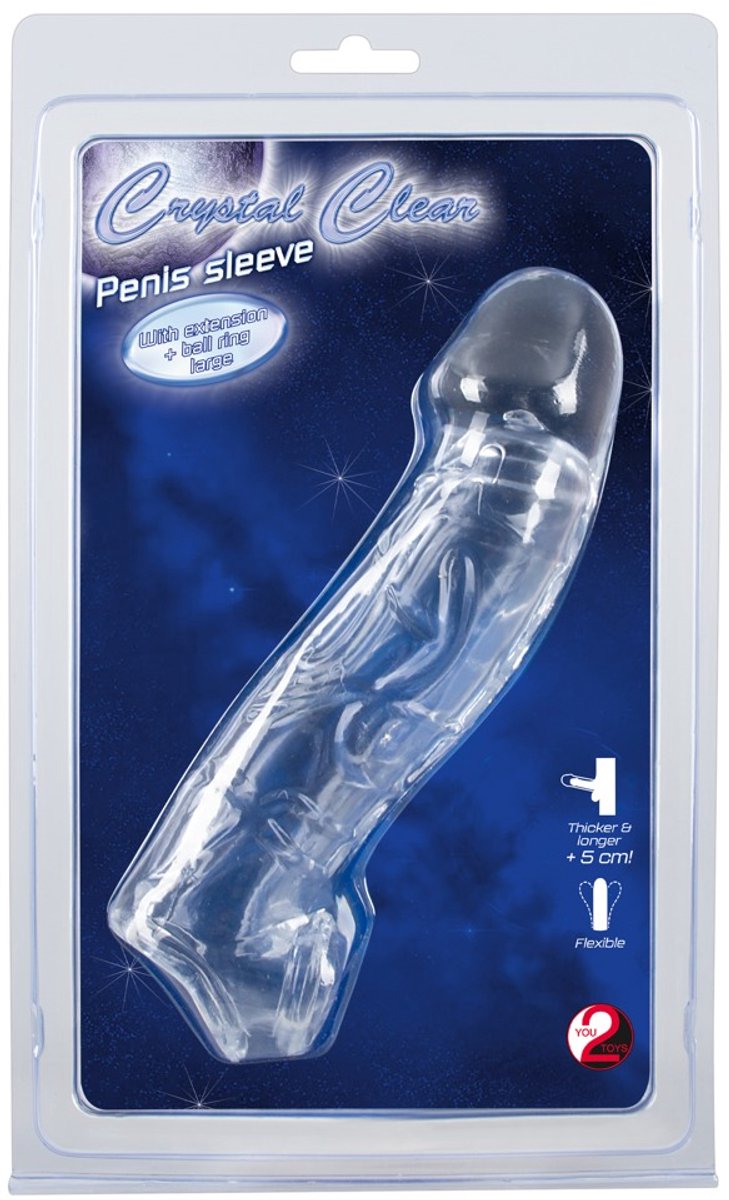 You2Toys – Geaderde Penis Sleeve Huls met Masssieve Eikel en Licht Gebogen Ontwerp – Transparant
