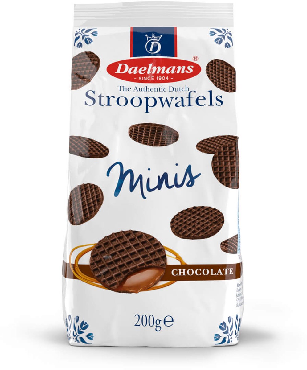 Daelmans Mini Chocolade Stroopwafels – 12 zakken x 200 g (2.400 g) – Ø4,5 diameter