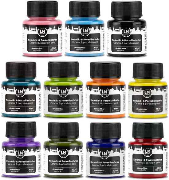 Collectie van 11 flessen keramiek- en porseleinverf in pastelkleuren, 45 ml.