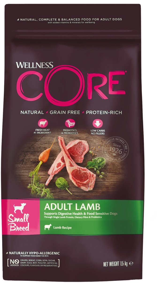 Wellness Core Grain Free Dog Adult Small Breed Lam - Hondenvoer - 1.5 kg