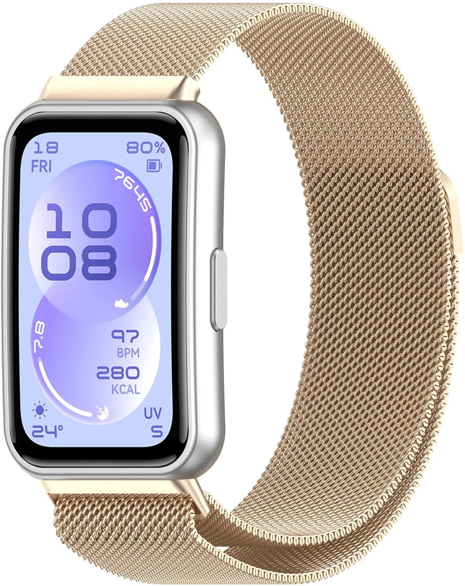 Strap-it Luxe Milanase band geschikt voor Huawei Band 11 / Huawei Band 11 Pro (Champagne)