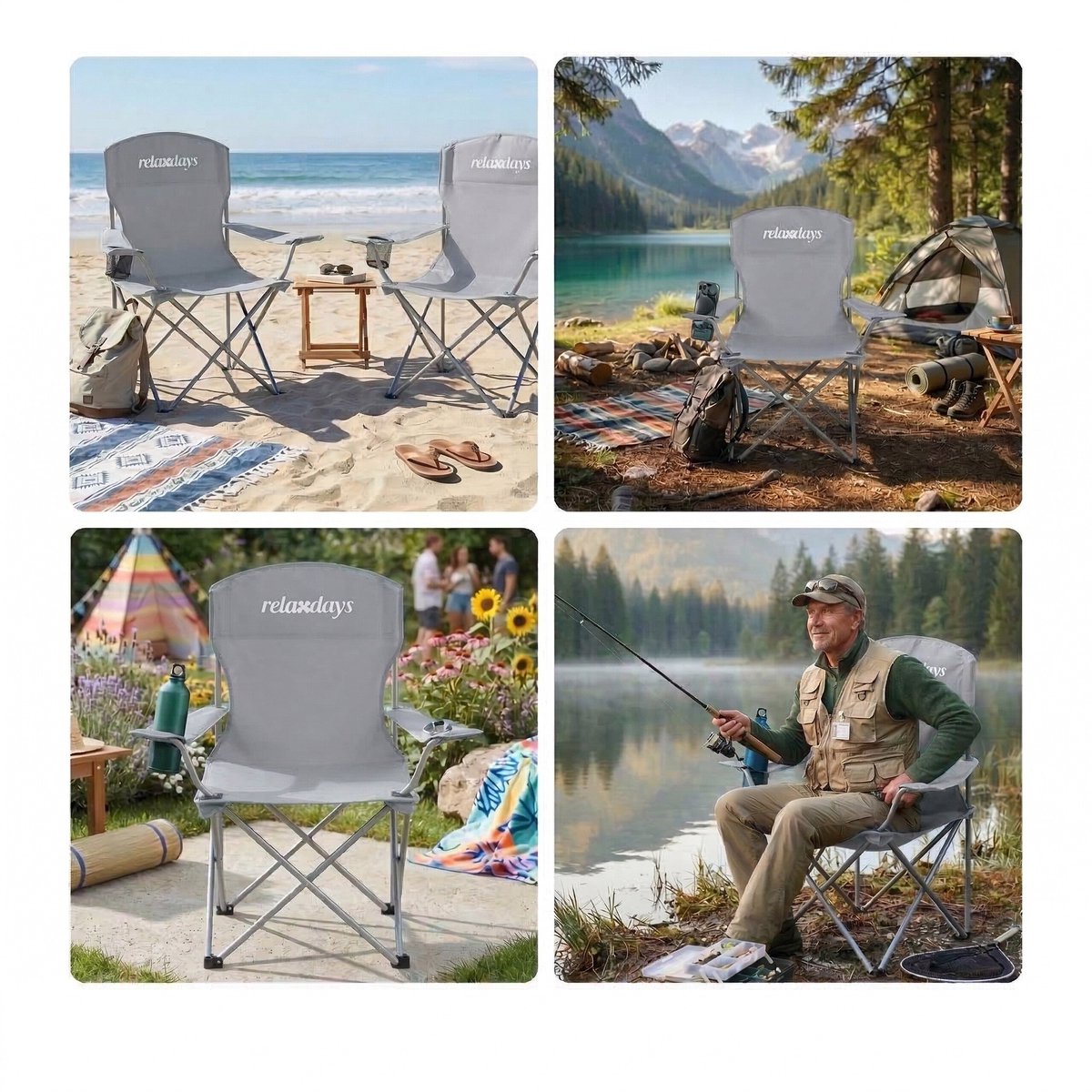Campingstoel - 2 stuks - opvouwbaar - met bekerhouder - grijs — cadeau in Sport & Outdoor - foto 5