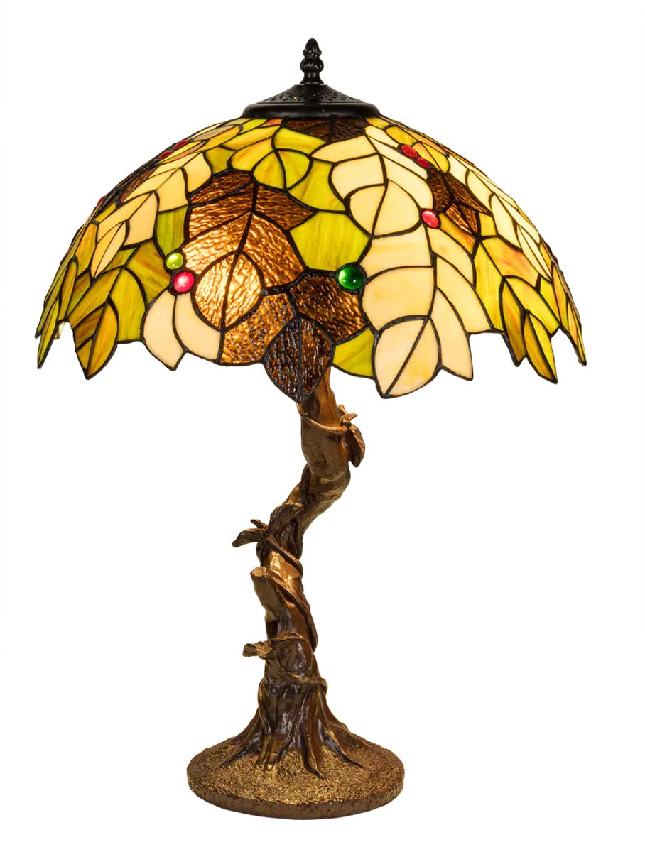 Tiffany tafellamp bladeren - Groen-geel-bruin - Ø 42 cm - Glas in lood - Warm licht - Natuurmotief - Hersttinten | RORUVERA