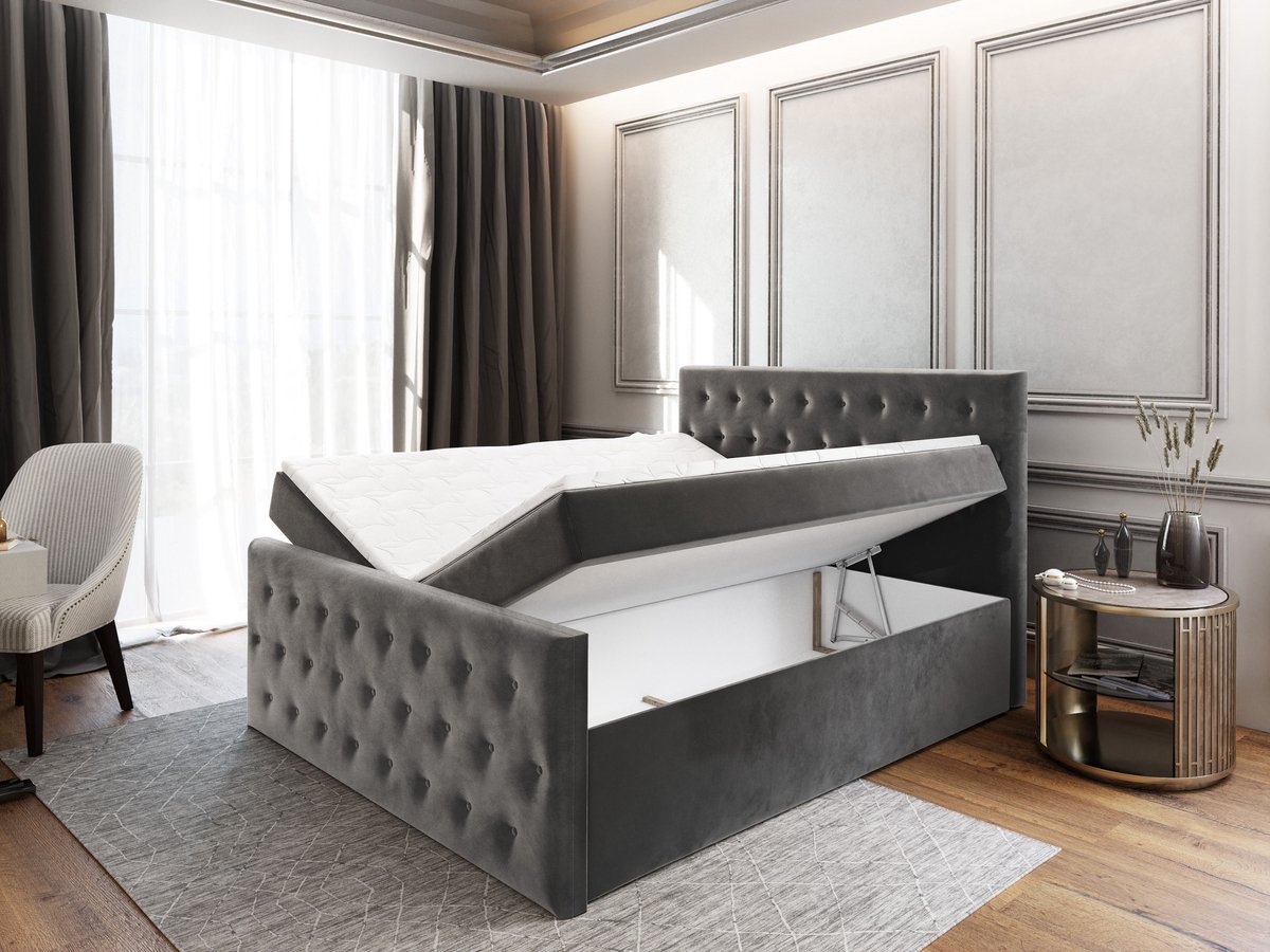 Boxspring FONDI 160x200 cm met matras en topper, bedkasten - Beige thumbnail 5