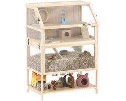 Pawhut Hamsterkooi-Sparrenhout, kunststof-80L x 53B x 117H cm-Natuurlijk hout