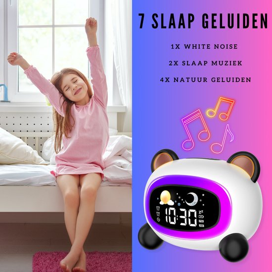 ELEVATE Slaaptrainer Kind - Wekker Kinderen met Nachtlampje & Geluiden - Digitale Slaapwekker Peuter - Panda Design - Oplaadbaar via USB-C van ELEVATE — afbeelding 3