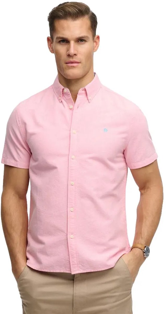 Preppy Oxford-overhemd met korte mouwen Koraal