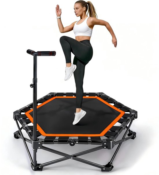 Glitzerlife - Fitness Trampoline Opvouwbaar Mini Trampoline - Elastische Gummikoord vering - Indoor Outdoor Training - Rebounder met Handgreep - Voor Kinderen en Volwassenen - Ø106,5 cm - Oranje