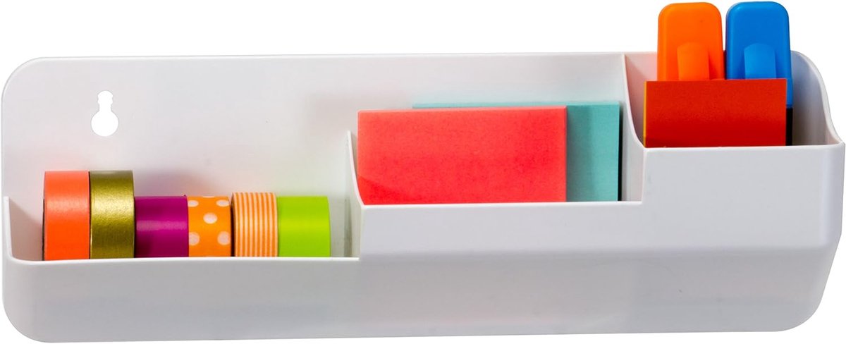 Bureau Organizer - Opberger Bureau - Kantoor Benodigdheden - Drie Vakken - 30 x 10 cm - Wit