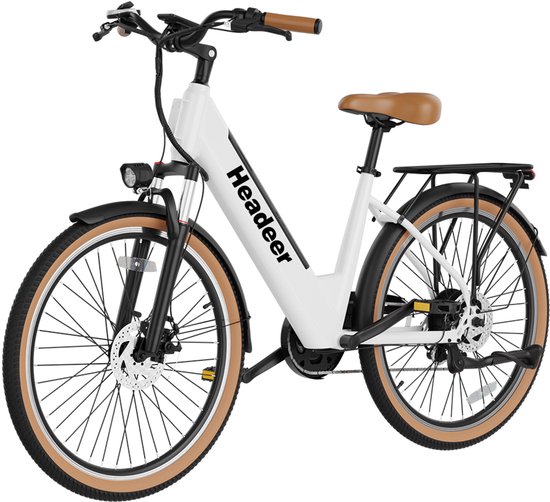 Elektrische Fiets Headeer - 48V 800W - Shimano 7-Speed, Schokdemper, LCD Scherm, Duurzaam - Voor Stads- en Offroadritten - 26-inch, Wit