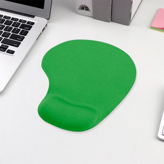 Muismat met polssteun, ergonomisch ontwerp, zacht stoffen oppervlak met antislip rubberen onderkant, Groen.