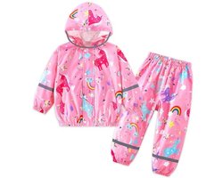 FILOWA regenpak voor kinderen baby meisjes jongens waterdichte regenjas en regenbroek ademende lichtgewicht regenkleding met reflectorkap regenset tweedelige regenkleding modderpak 1-7 jaar