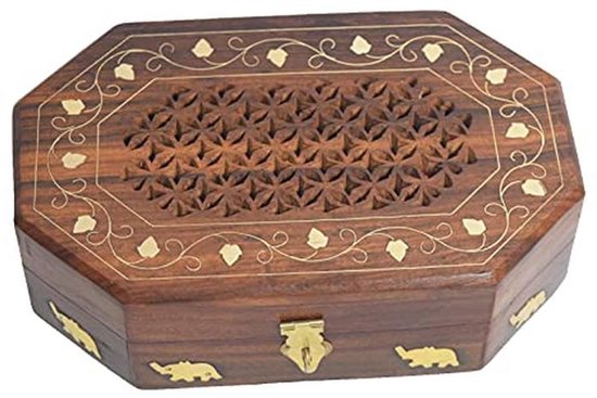 Inlay Doos Handgemaakte Houten en Messing Inlay Sieraden Doos voor Vrouwen ...