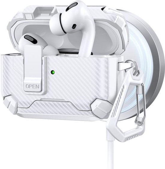 Telestore - AirPods Pro 3 Carbon hard case cover - Carbon hybride wit hoesje Beschermhoes - AirPods pro 3 Cover - hoesje geschikt voor Apple Airpods pro 3 - wit - Carbon hard cover - met MagSafe functie