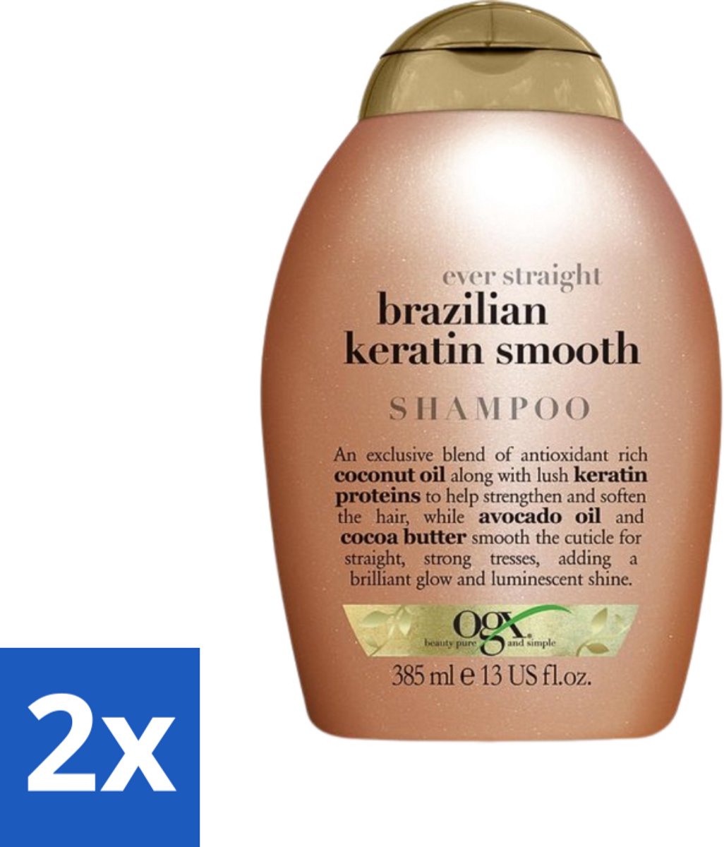 2 x OGX - Brazilian Keratin Therapy - Shampoo - Versterkend - Gladmakend - 385 ml - Keratine Shampoo - Keratine Haar - Keratine Therapy - Keratine Haar Behandeling - Keratine Haar Versterking