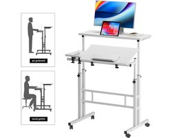 Allecto - Mobiel bureau - Werkstation - Opklapbaar tafelblad - Verstelbare hoogte - Computer PC-tafel - Laptopstandaard - Thuiskantoor - Rollen - Zwart - Geschikt voor thuiswerken - AliExpress 1503