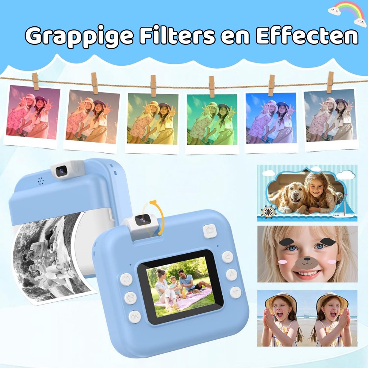 Luumuu® Digitale Kindercamera Met Foto Printer - Fototoestel Voor Kinderen - Kinder Fotocamera Instant Print- Speelgoed Video Camera Kind - Vlogcamera Kids - Sd Kaart 16GB - Blauw - Incl. Ebook – foto 7