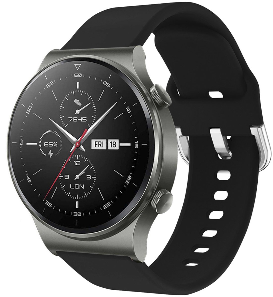 Siliconen bandje - Geschikt voor Huawei Watch GT 2 / Pro / 2e Sport 46 mm - Zwart