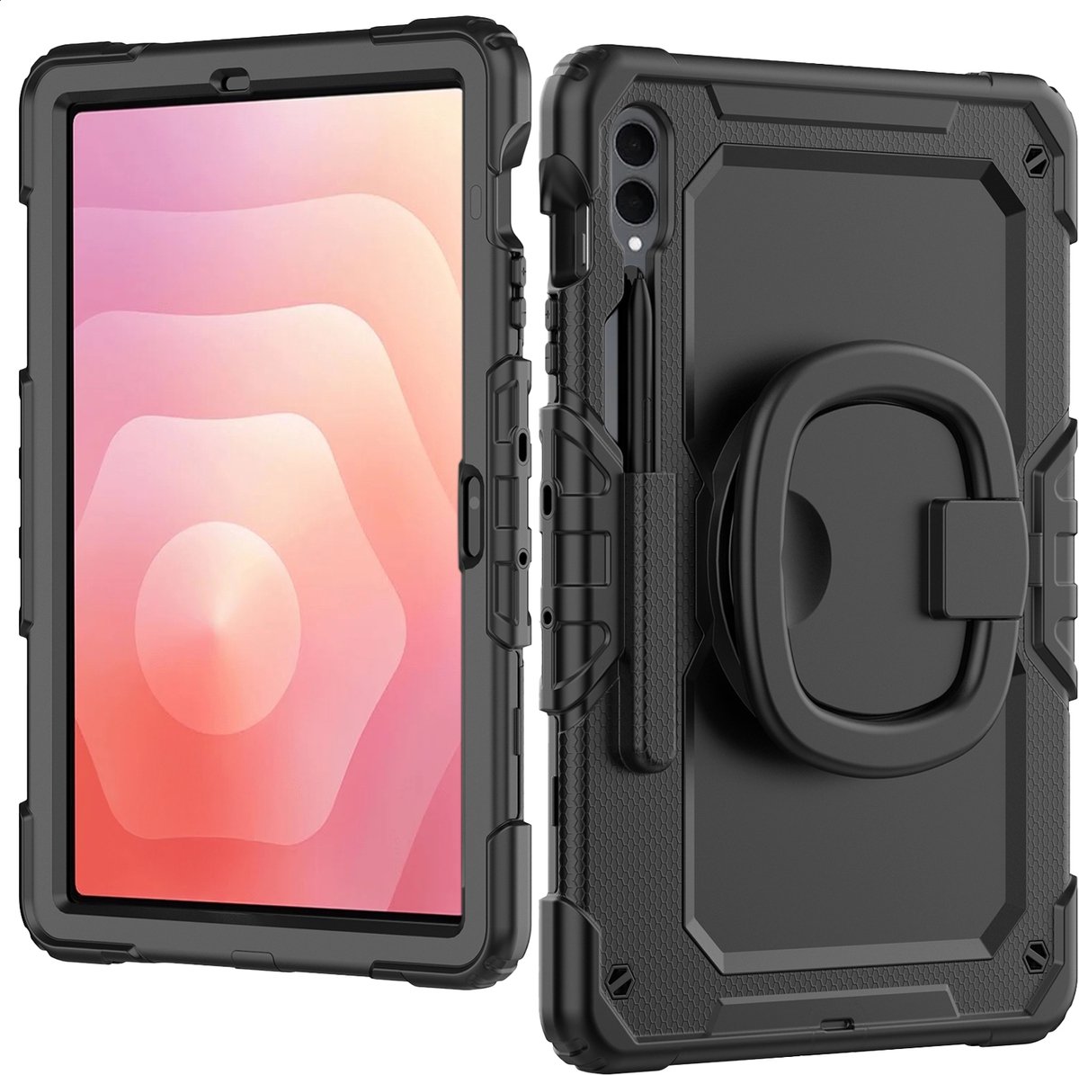 Mobilize Tablethoes geschikt voor Samsung Galaxy Tab S11 Ultra Hoes Hard Kunststof,Siliconen | Mobilize Rotating Defender + Schouderband - Zwart