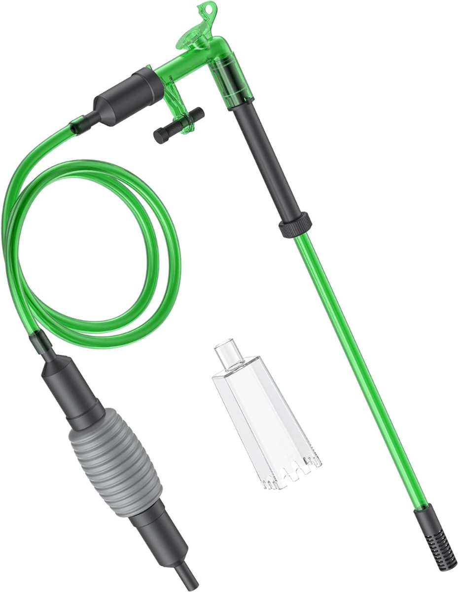 Aurixi® Aquarium Stofzuiger - Bodemreiniger - Gravel Cleaner – Bodemzuiger - Aquariumstofzuiger - Aquarium Schoonmaakset - Aquarium Reiniging En Schoonmaken - Glasreiniger-Groen met Zwart-25cm x 20m x 7cm