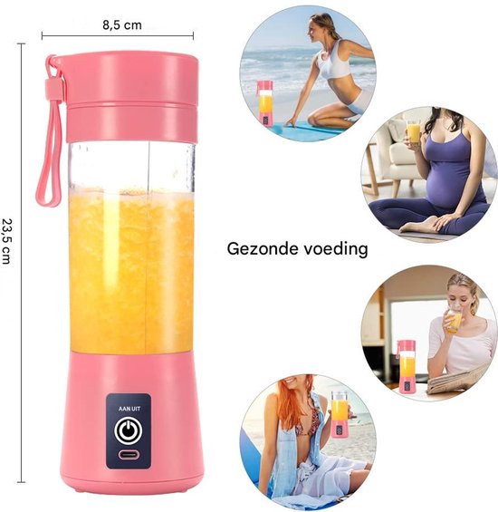 Ynkkvre - Mini-Mixer - Smoothie Maker - Draagbaar Met 6 Klingen En USB-Oplaadbare Batterij - 1 Stuk - Voor Thuis En Onderweg Roze van Ynkkvre — afbeelding 4