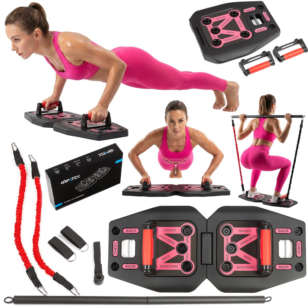 Gymtek® Opvouwbaar Push Up Bord met Weerstandsbanden - Push Up Grips - Parallettes board - Fitness Plank - Push Up Board - Push Up Bars