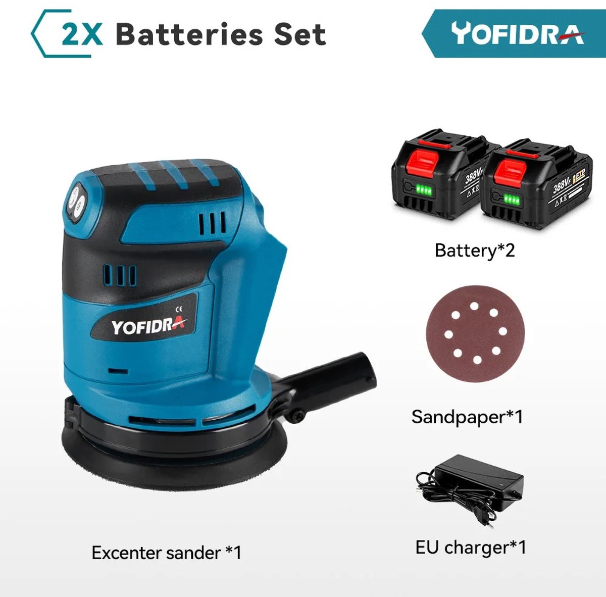Sensova 125 mm Draadloze Vlakschuurmachine voor Makita Accu met 2 Accu’s, 3 Snelheden 8000–12000 RPM, Schuur- en Polijstmachine voor Houtbewerking en Thuis Doe-Het-Zelf – foto 6