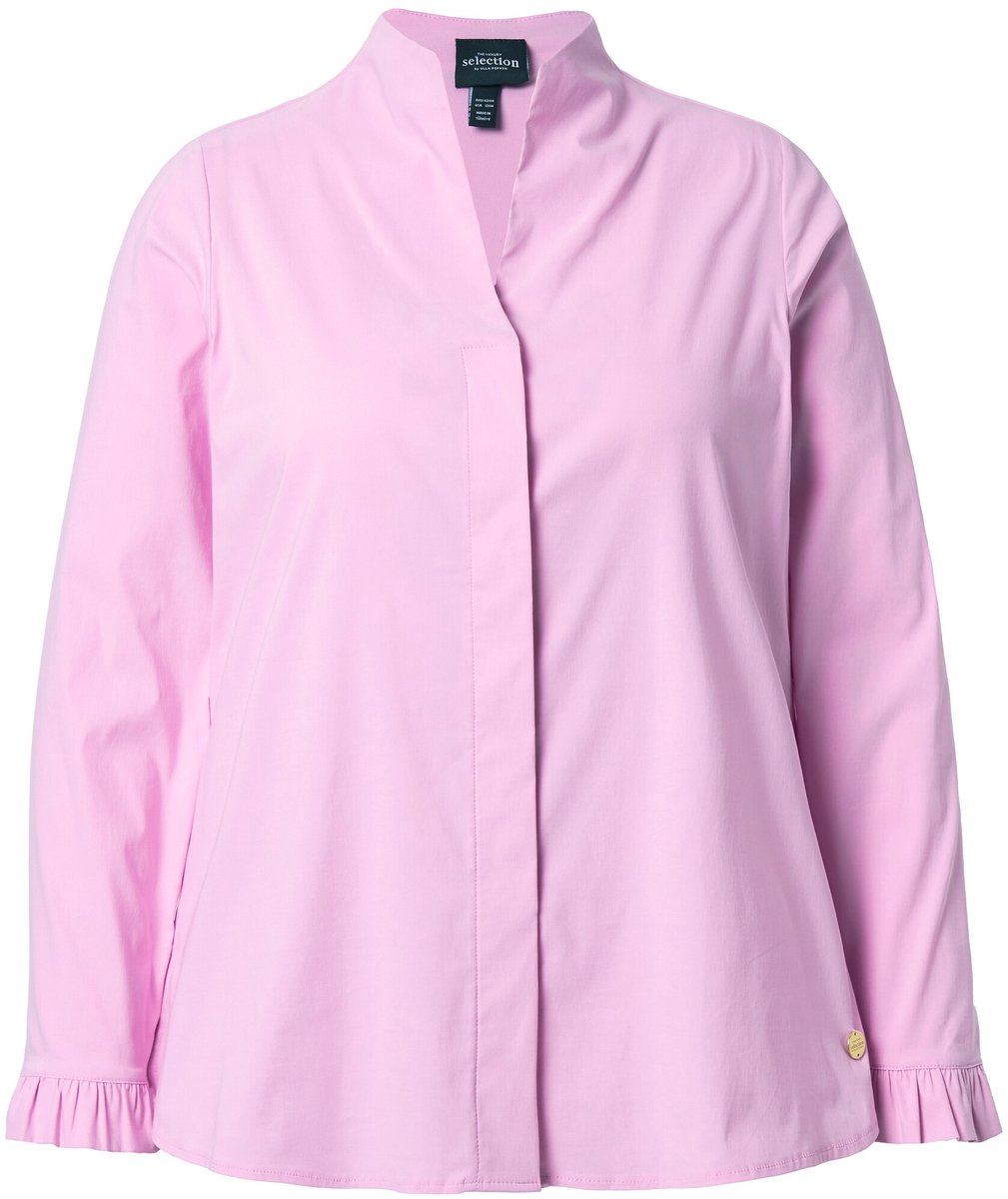 Ulla Popken - Dames - Blouse gobletkraag lange mouwen manchetten met ruches - Oudroze - Maat 58+