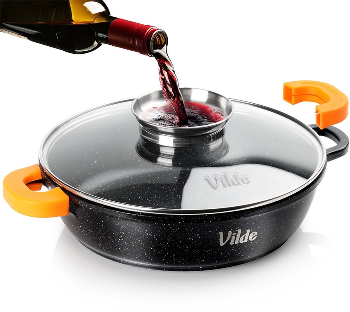 Koekenpan Graniet Diep met Glazen Deksel 28 cm, 3,3 l - Multifunctionele Pan voor Vlees - Groenten