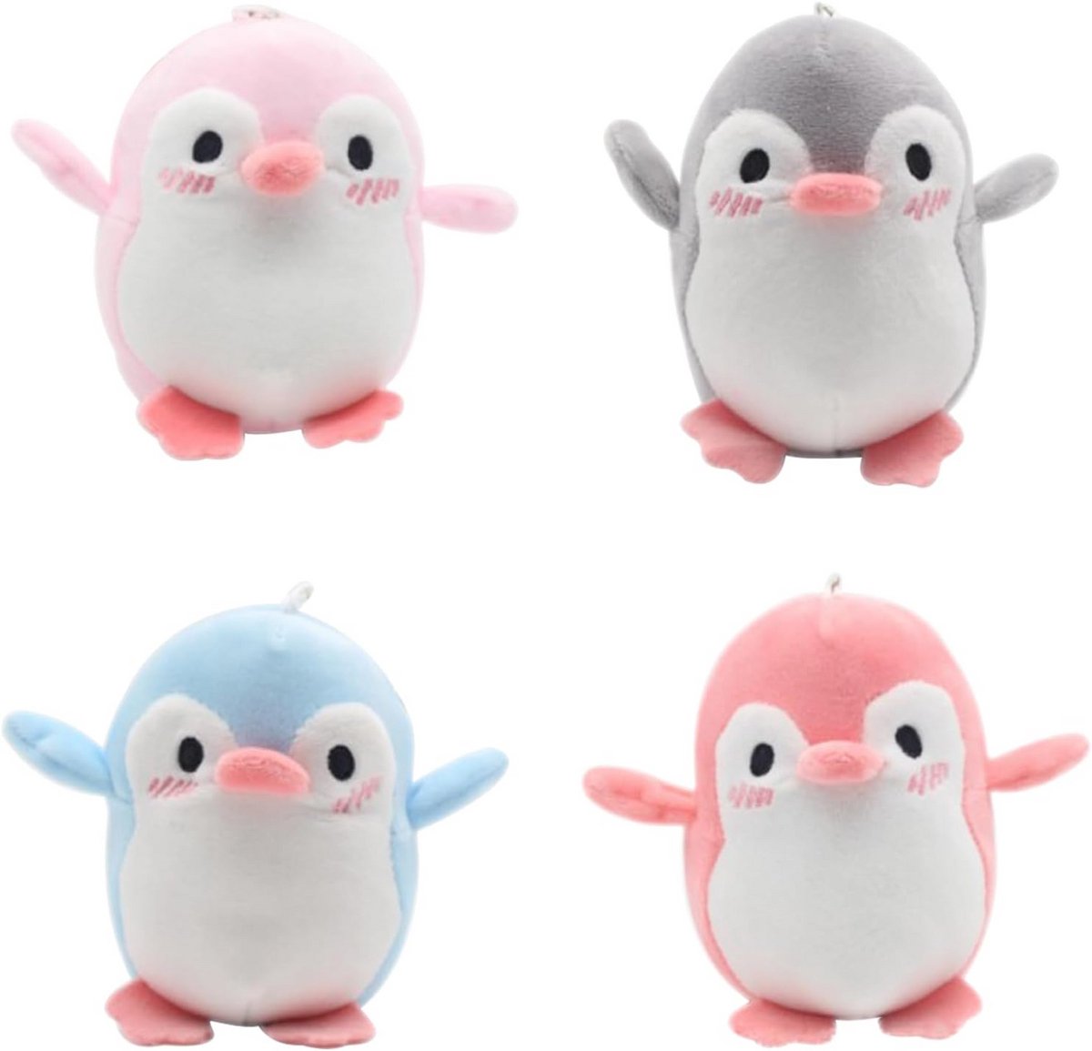 4x Kleine Pluche Pinguïn Knuffels met Parelketting - Schattige Pluche Hangers (12 cm)