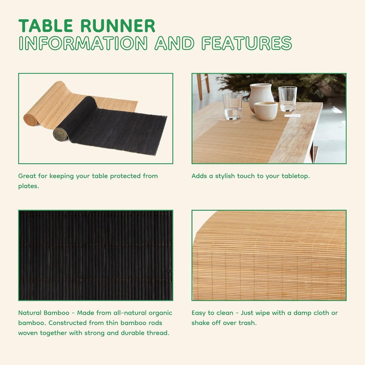 Natuurlijke Tafelrunner van Bamboe, 13x70 inch, Stijlvolle Home Decoratie